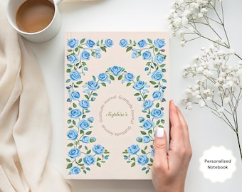 Gepersonaliseerd notitieboek met bloemen: aangepaste naam rozendagboek, harde kaft A5 (gestippeld/gevoerd/blanco)