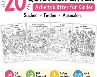 20 Quietscheenten Wimmelbilder für Kinder PDF, Suchbilder Ausmalbilder, Suchspaß Arbeitsblätter, Kleuterschool Vorschule, digitale download