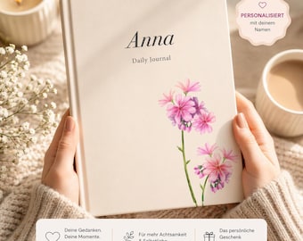 Personaliseerbare bloemen bloemen A5 Notizbuch | Naamdagboek | Gepunktet, Liniert, Blanko Seiten
