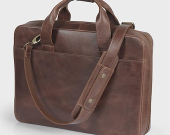 Top Grain Leather Travel 16” Laptop Bag Briefcase Satchel Portfolio Notebook Tablet Messenger Bag