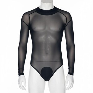 thumbnail image 2 of Men's See-Through Sheer Leotard Underwear Bodysuit - Fishnet Jumpsuit Sleepwear (Size 2XL) 2 of 4
