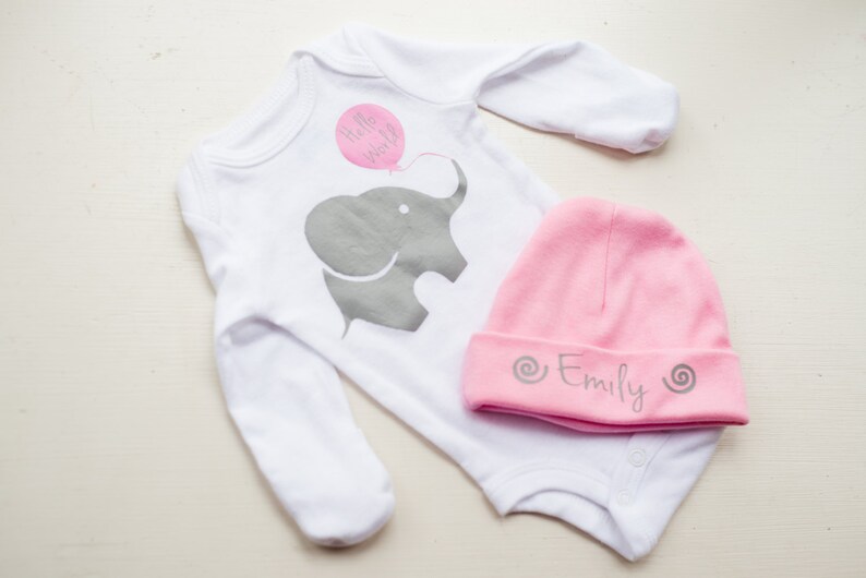 Hello World Baby Outfit Hospital Outfit Plus Pink Baby Beanie Hat Baby Girl