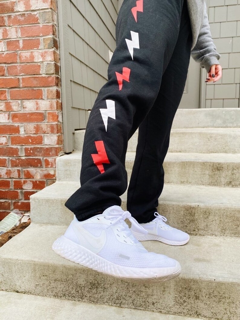 sweatpants with lightning bolts