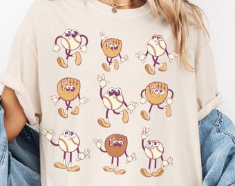 Baseball Saison Comfort Colors® Shirt, Tis The Season Game Day T-Shirt, lustiges Retro Smiley Baseball Mom Shirt, Sportfan Geschenk Vintage Grafik