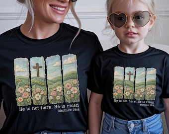 Er ist auferstanden Floral Christian Shirt Komfort Farben Kunststickerei TShirt, Bibel Vers Shirt, Jesus Shirt, Ostern T-Shirt, religiöse Mama und ich