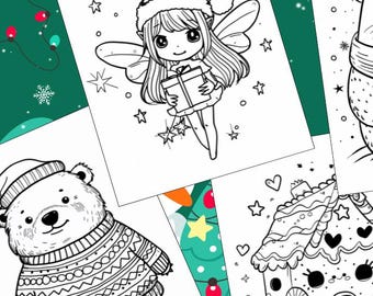 Weihnachten Malbuch Mega Pack: 300+ Kawaii Seiten (PDF) Bundle Stil Bold und einfach verschenkbare digitale Malseiten festliche Färbung