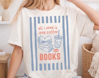 Eiskaffee und Bücher Shirt, süßes trendiges Bücherwurm Club T-Shirt, Bibliothek Ästhetik T-Shirt, Kaffee Liebhaber Sweatshirt Hoodie Geschenk für Frau