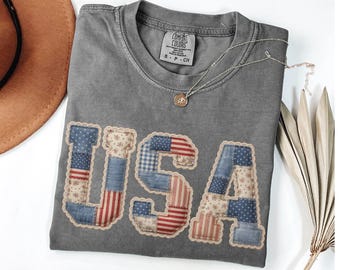 USA 250 Years Birthday Shirt, Patriotic Shirt, 4th Of July Shirt, Retro American Flag Shirt Faux Patchwork Independence Day We The People