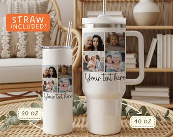 Custom Photo Collage Tumbler, Personalized Family Image Cup 20 oz or 40 oz, Gift for Grandma from Kids, First time Mothers Day, Mommy and me