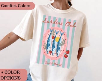 Camiseta de sardinas, La Dolce Vita Mermaid, Camiseta de verano Tomato Girl, Camiseta con estampado de pescado enlatado, Costa Amalfitana, Comfort Colors® Sardines Club