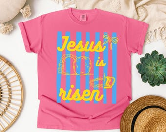 Komfort Farben Er ist auferstanden Shirt, christliches Oster T-Shirt, Matthäus 28: 6 Bibel Vers Retro gewelltes Shirt, religiöses Geschenk für Frauen, Sonntagskirche