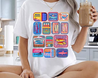 Sardinen-Shirt, Dosenfisch-Meerjungfrau, Sardinen-Grafik-T-Shirt, La Dolce Vita Amalfi-T-Shirt, Küstengroßmutter-Komfort färbt Tomate-Mädchen-Sommer