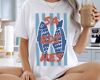 Sardinen-Shirt Comfort Colors®, verzinntes Fisch-Grafik-T-Shirt, Küstenästhetik-T-Shirt, Amalfi-italienischer Sommer-T-Stück, Sardinen Trendy Fisch-Mädchen