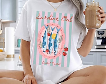 Sardinen Shirt, La Dolce Vita Meerjungfrau, Tomate Mädchen Sommer T-Shirt, Fischgrafik-Shirt, Amalfiküste, Comfort Colors® Sardines Club