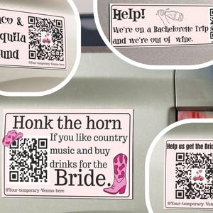 Custom Venmo Bachelorette Magnet Personalized Bride Drink Fund QR Code Nash Bash Vegas  Scottsdale Road Trip Decor Honk for the Bride Magnet