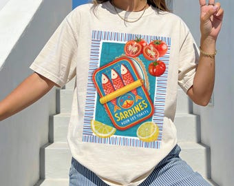 Sardine Shirt, Tinned Fish Mermaid, Sardines Graphic Tee, La Dolce Vita Amalfi tShirt, Coastal Grandma Comfort Colors Tomato Girl Summer