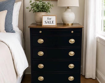 Vintage Curved Black Nightstand-Refinished & Ready for Your Home