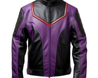 Men's Violet & Black Sheepskin Leather Biker Jacket