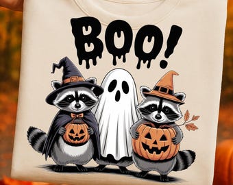 Halloween Raccoon Clipart: Ghost, Witch PNG (Digital Download)