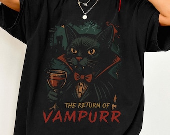 Vampire Cat Halloween Shirt, Goth Cat Tee, Vampurr Tee, Spooky Season, Halloween Black Cat, Retro Horror Movie Tee, Cat Lover Gift, Fall Top