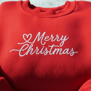 Embroidered Merry Christmas Sweatshirt, Festive Holiday Crewneck