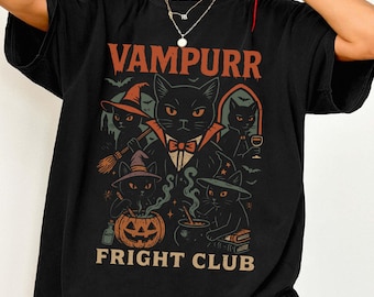 Halloween Vampire Cat Shirt, Vampurr Horror Cat Tee, Spooky Season Retro Shirt, Vintage Halloween Black Cat Sweatshirt, Cat lover Gift