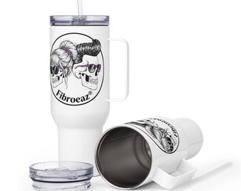 Taza de viaje con asa y logo de Fibroeaz®