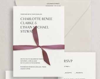 Handmade Paper Wedding Invitation | Minimalist Wedding Invitations | Save the Dates | Wedding Invites | Menus | Charlotte - Sample
