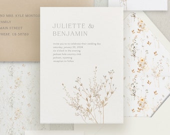 Watercolor Floral Wedding Invitation | Minimalist Wedding Invitations | Save the Dates | Wedding Invites | Menus | Juliette - Sample