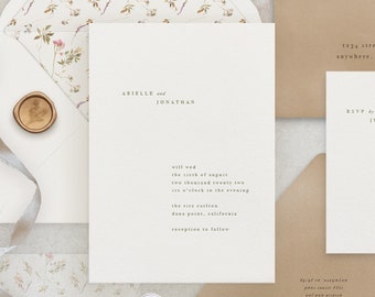 Handmade Paper Wedding Invitation | Minimalist Wedding Invitations | Save the Dates | Wedding Invites | Menus | Arielle - Sample