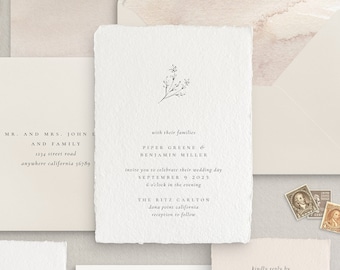 Handmade Paper Letterpress Wedding Invitation | Custom Venue Illustration | Save the Dates | Wedding Invites | Menus | Piper - Sample