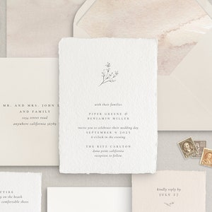 Handmade Paper Letterpress Wedding Invitation | Custom Venue Illustration | Save the Dates | Wedding Invites | Menus | Piper - Sample