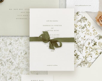 Handmade Paper Floral Wedding Invitation | Minimalist Wedding Invitations | Save the Dates | Wedding Invites | Menus | Gabriella - Sample