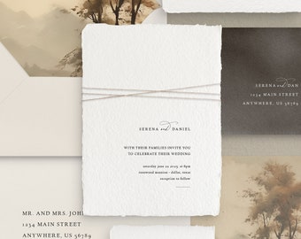 Handmade Paper Letterpress Wedding Invitation | Custom Venue Illustration | Save the Dates | Wedding Invites | Menus | Serena - Sample