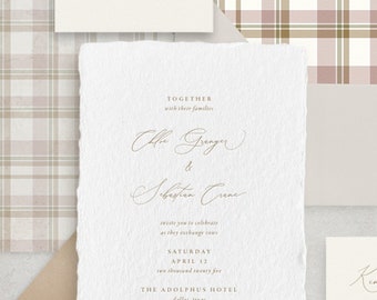 Handmade Paper Floral Wedding Invitation | Minimalist Wedding Invitations | Save the Dates | Wedding Invites | Menus | Chloe - Sample