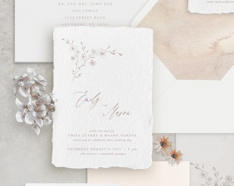 Handmade Paper Wedding Invitation | Minimalist Botanical Wedding Invitations | Save the Dates | Menus | Wedding Invites | Emily - Sample