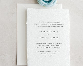 Handmade Paper Letterpress Wedding Invitation | Custom Venue Illustration | Save the Dates | Wedding Invites | Menus | Chelsea - Sample