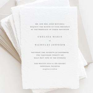 Modern Simple Handmade Paper Letterpress Wedding Invitations | Classic Wedding Invites | Venue Illustration Invitations | Chelsea DEPOSIT