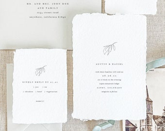 Handmade Paper Leaf Wedding Invitation | Minimalist Wedding Invitations | Save the Dates | Wedding Invites | Programs | Austyn - Sample