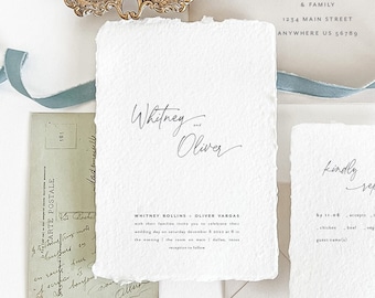 Handmade Paper Wedding Invitation | Calligraphy Wedding Invitations | Save the Dates | Wedding Invites | Programs | Whitney - Sample
