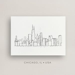 Chicago Skyline Illustration | Hand gezeichnet Chicago Chicago Zeichnung | Chicago Hochzeitseinladung Save the Date | Chicago Linie Kunst |