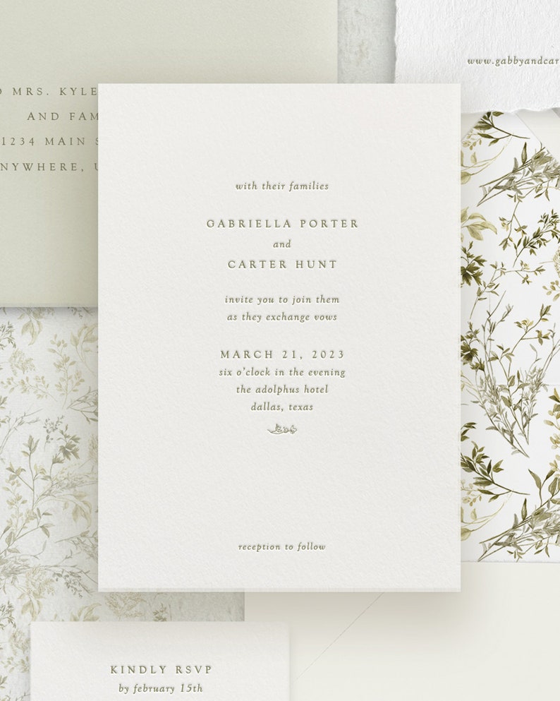 Handmade Paper Letterpress Floral Wedding Invitation Custom Venue Illustration Save the Dates Wedding Invites Gabriella Sample image 2