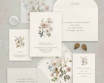 Watercolor Floral Wedding Invitation | Minimalist Wedding Invitations | Save the Dates | Wedding Invites | Menus | Kennedy - Sample