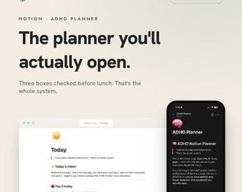 ADHD Planner Notion Template, Calm Daily Dashboard, Focus Timer & Brain Dump, Self Care Tracker, Adult Digital Planner, Instant Download