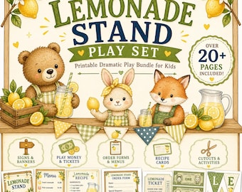 Limonade Stand Spielset Printable | Aquarell Kinder, Pretend Play Bundle (digitaler Download)