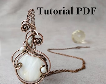Tutorial per ciondolo intrecciato con filo metallico, ciondolo con perla bianca (PDF)