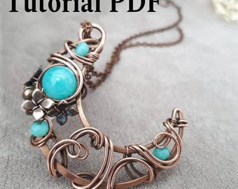 Wire Wrapped Moon Pendant Tutorial, Chalcedony Stone (PDF Pattern)