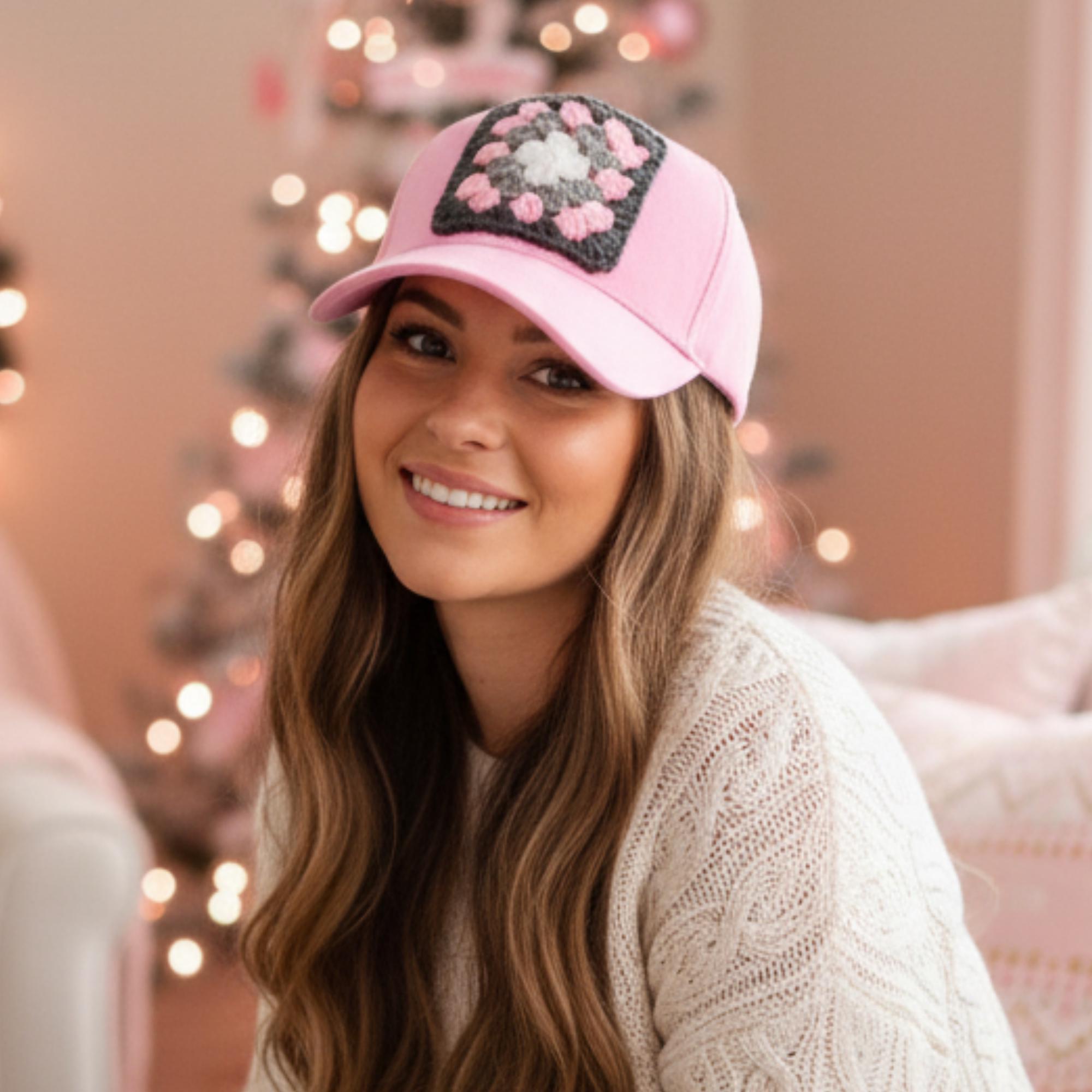 Trucker Hat With Crochet Granny Square Patch, Cute Baseball  display picture 2