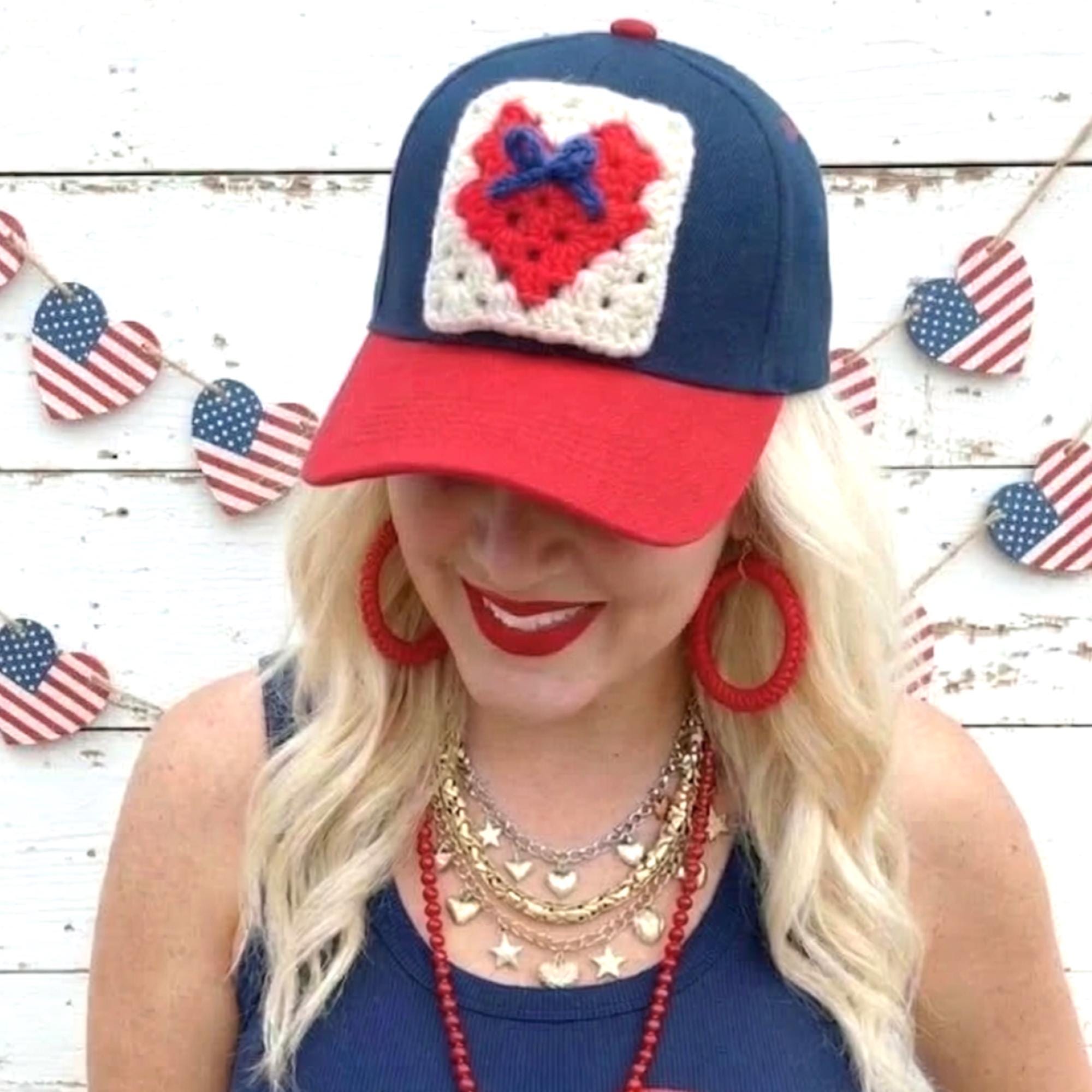 Trucker Hat With Crochet Granny Square, Patriotic 4th of July Hat, Boho ...