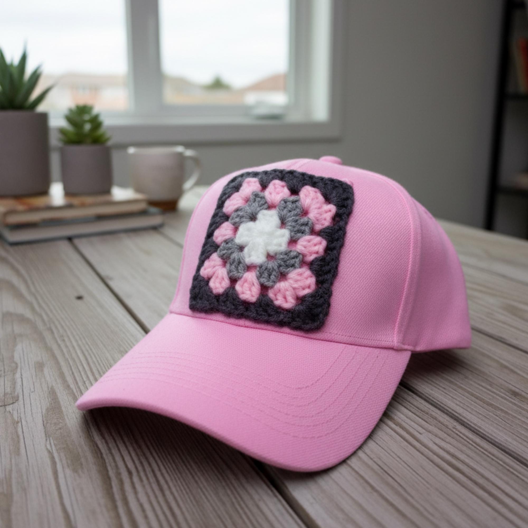 Trucker Hat With Crochet Granny Square Patch, Cute Baseball 